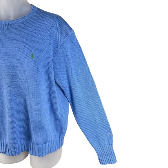 Polo Ralph Lauren Men L Crewneck Knit Sweater Green Pony Royal Blue Quiet Luxury - Picture 5 of 16
